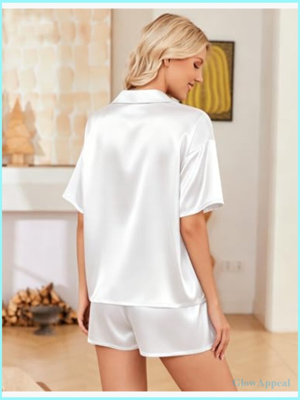 Women's Satin Pajama Set Short Sleeve Button Down 2 Piece Silky Pj Set - Picture 5 of 6